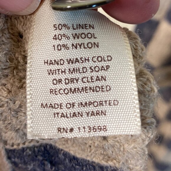 Margaret O’Leary Long Knit Scarf Blue Cream Checkered Linen Wool 80 Inch - Picture 10 of 10